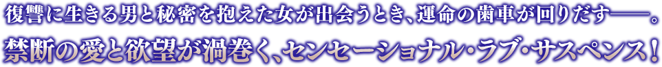 復讐に生きる男と秘密を抱えた女が出会うとき、運命の歯車が回りだす――。禁断の愛と欲望が渦巻く、センセーショナル・ラブ・サスペンス！