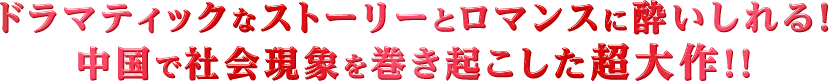 ドラマティックなストーリーとロマンスに酔いしれる！中国で社会現象を巻き起こした超大作！！