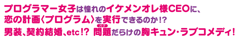 プログラマー女子は憧れのイケメンオレ様CEOに、恋の計画〈プログラム〉を実行できるのか！？男装、契約結婚、etc！？問題〈バグ〉だらけの胸キュン・ラブコメディ！