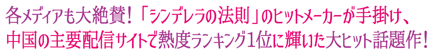 各メディアも大絶賛！「シンデレラの法則」のヒットメーカーが手掛け、中国の主要配信サイトで熱度ランキング1位に輝いた大ヒット話題作！