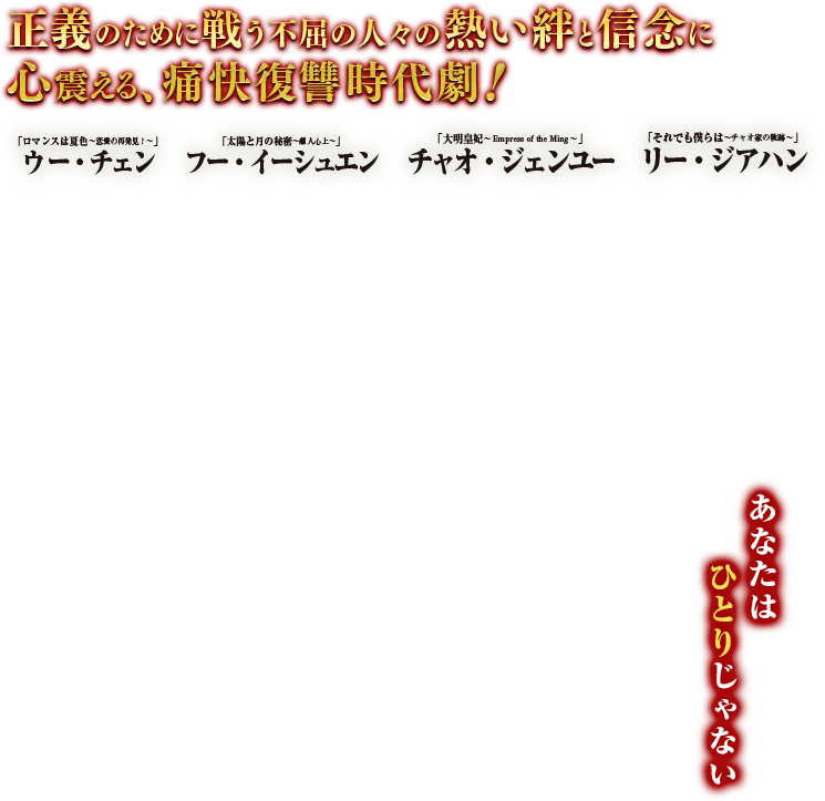 「ロマンスは夏色～恋愛の再発見！～」ウー・チェン、「太陽と月の秘密～離人心上～」フー・イーシュエン、「大明皇妃-Empress of the Ming-」チャオ・ジェンユー、「それでも僕らは～チャオ家の軌跡～」リー・ジアハン