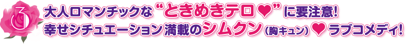 ３．大人ロマンチックな“ときめきテロ♡”に要注意！幸せシチュエーション満載のシムクン（胸キュン）♡ラブコメディ！