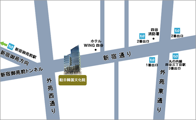 韓国文化院ハンマダンホール（2F）までの地図