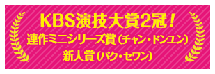 KBS演技大賞2冠！連作ミニシリーズ賞：チャン・ドンユン 新人賞：パク・セワン