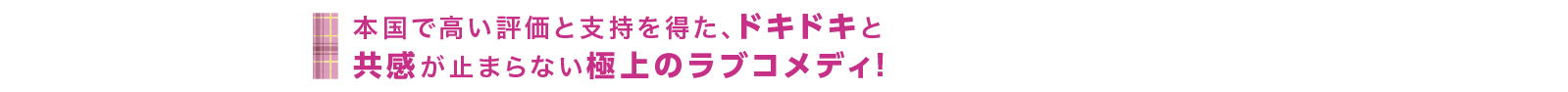 本国で高い評価と支持を得た、ドキドキと共感が止まらない極上のラブコメディ！