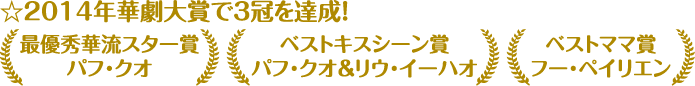 ☆2014年華劇大賞で3冠を達成！最優秀華流スター賞：パフ・クオ／ベストキスシーン賞：パフ・クオ＆リウ・イーハオ／ベストママ賞：フー・ペイリエン