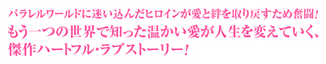 パラレルワールドに迷い込んだヒロインが愛と絆を取り戻すため奮闘！もう一つの世界で知った温かい愛が人生を変えていく、傑作ハートフル・ラブストーリー！