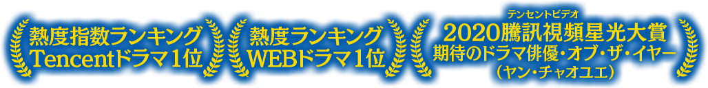 ＜熱度指数ランキング Tencentドラマ１位＞＜熱度ランキング WEBドラマ1位＞＜2020騰訊視頻（テンセントビデオ）星光大賞 期待のドラマ俳優・オブ・ザ・イヤー（ヤン・チャオユエ）＞