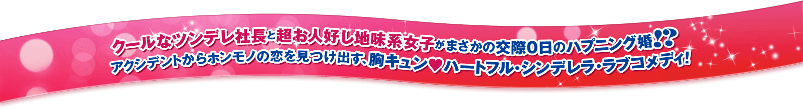 クールなツンデレ社長と超お人好し地味系女子がまさかの交際0日のハプニング婚！？アクシデントからホンモノの恋を見つけ出す、胸キュン♡ハートフル・シンデレラ・ラブコメディ！