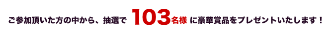 ご参加頂いた方の中から、抽選で 103名様 に豪華賞品をプレゼントいたします！